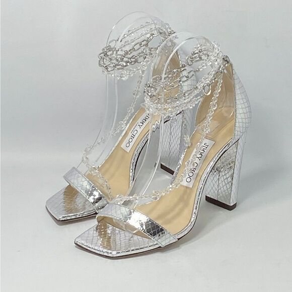 Jimmy Choo Neena Croc-Embossed Metallic Leather Embellished Sandals size 36 - Picture 7 of 12